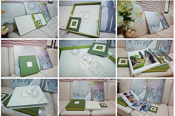 绿色白色皮革婚礼照片书专辑