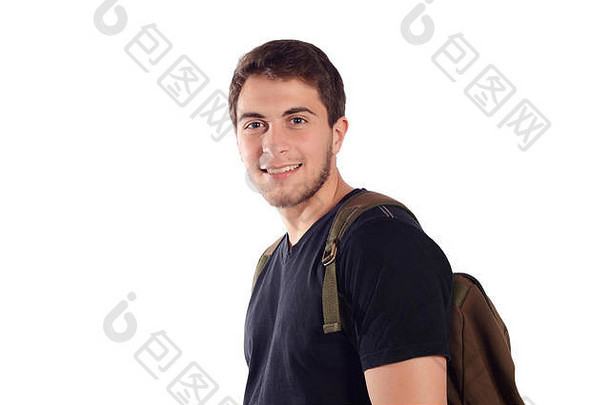 肖像年轻的拉丁学生背包孤立的白色背景