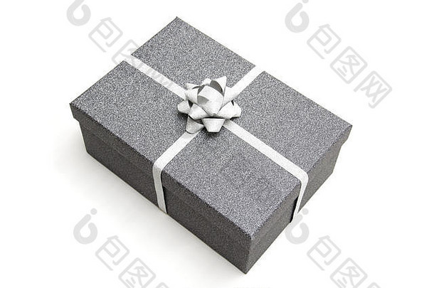 黑色的礼物盒子银丝带白色背景