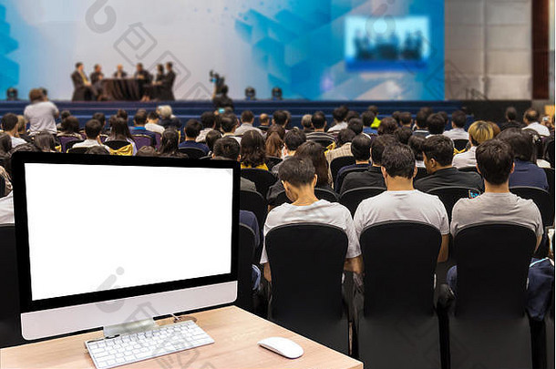 电脑集显示白色屏幕摘要模糊照片会议大厅研讨会房间十八背景业务长大