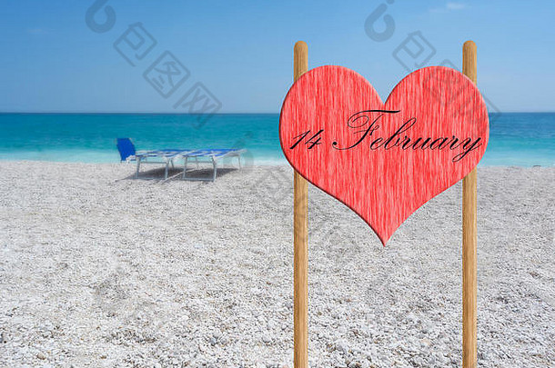 爱概念视图放松信号美丽的海滩情人节一天