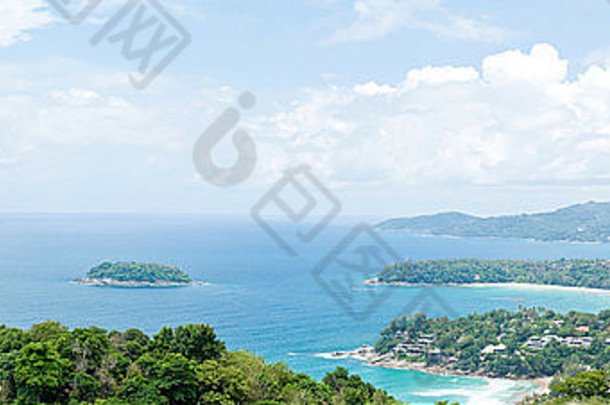 全景空中视图景观湾热带海滩这个词卡伦katanoi普吉岛泰国