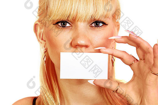 女人美丽的修指甲显示业务卡