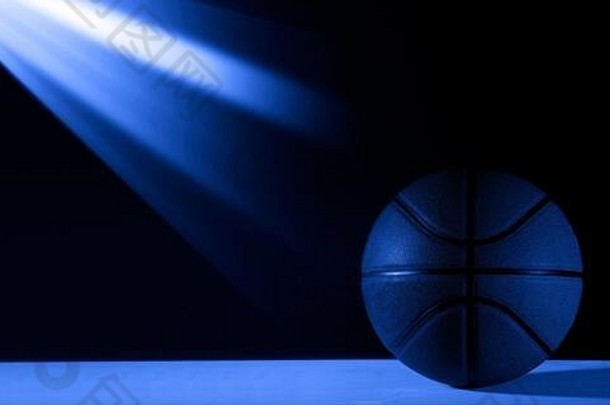 <strong>篮球</strong>球孤立的黑色的背景蓝色的霓虹灯横幅艺术概念
