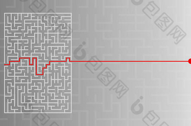前视图迷宫红色的行显示解决方案平风格复制空间