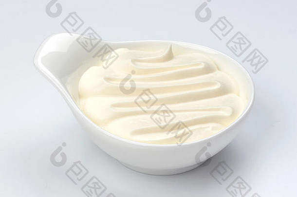 希腊<strong>酸奶</strong>碗白色背景奶油孤立的