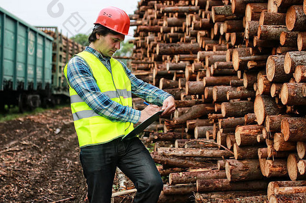 男人。头盔工人木木材