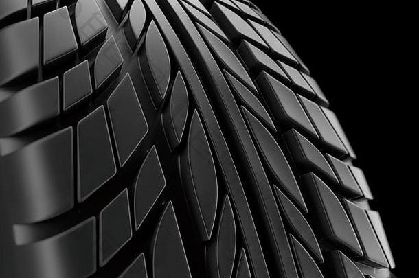 车轮胎特写镜头冬天轮配置文件结构黑色的背景呈现