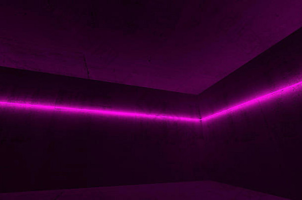 摘要空黑暗混凝土室内发光的紫色的霓虹灯光行渲染插图