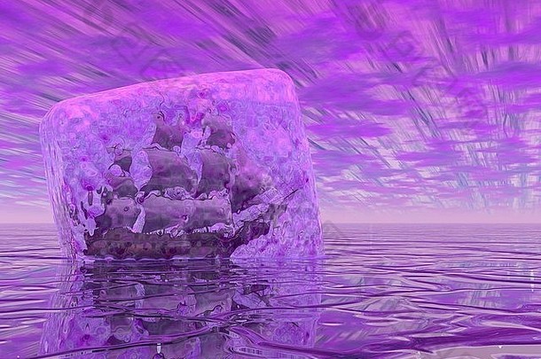 船imprisonned冰多维数据集水紫罗兰色的一天