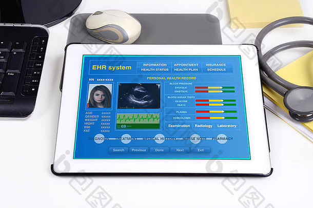 电子医疗记录显示病人的健康信息平板电脑