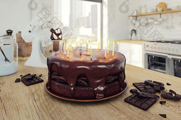 巧克力生日蛋糕呈现