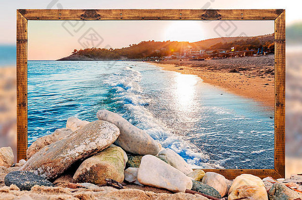 岩石海滩美丽的海滩图片框架模糊海滩海