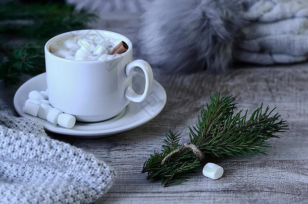 咖啡棉花糖圣诞节树节日气候变暖
