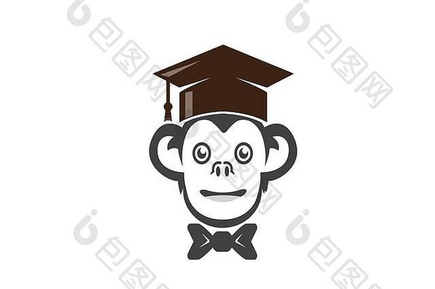 毕业他猴子头成功标志设计微笑插图领带弓象征快乐脸图标