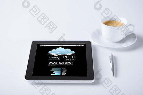 平板电脑天气预测杯咖啡