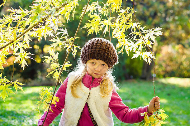 肖像微笑女孩色彩斑斓的秋天的大气