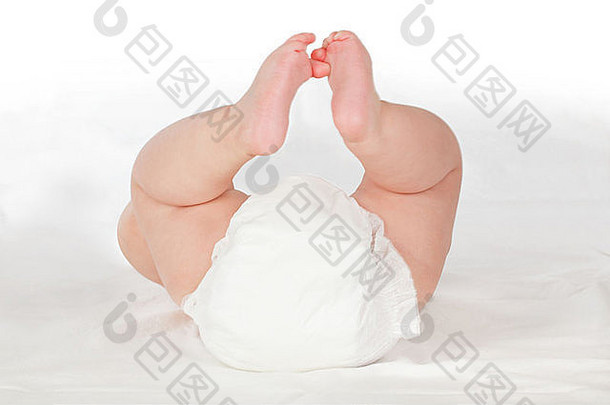 可爱的婴儿屁股尿布白色背景可爱的软婴儿选择焦点