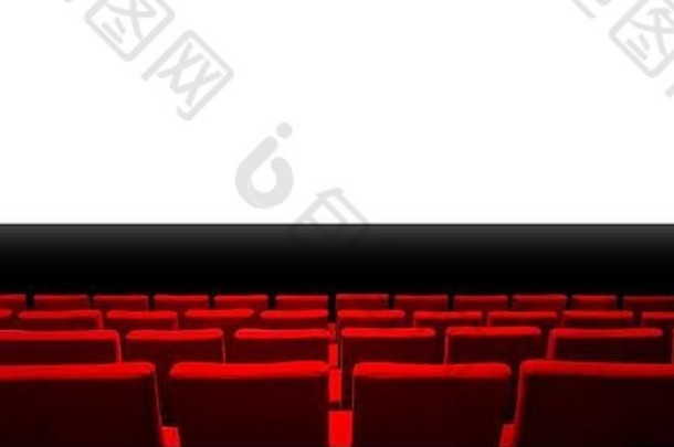 电影电影剧院红色的天鹅绒座位空白白色屏幕复制空间背景水平横幅