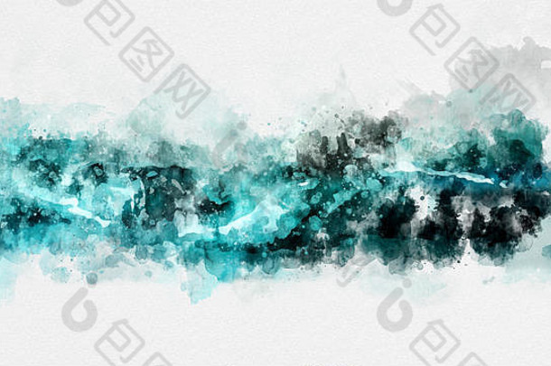 摘要蓝色的波海洋水彩背景艺术画背景设计壁纸纹理现代艺术当代艺术
