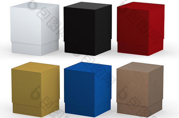 空白矩形盒子包装各种材料集剪裁路径包括