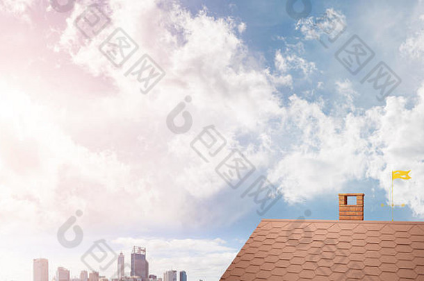 砖房子屋顶现代城市景观背景