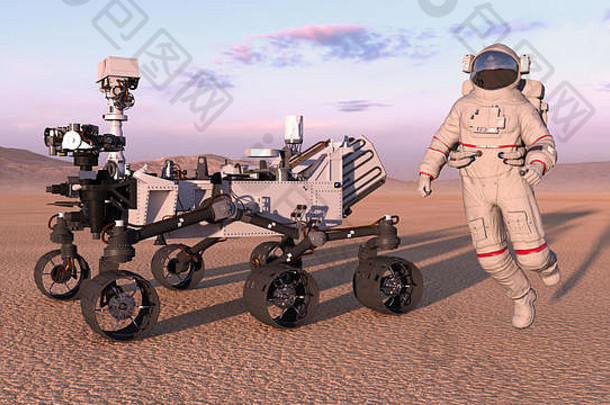 宇航员3探测器宇航员跳机器人空间自治车辆废弃的地球呈现