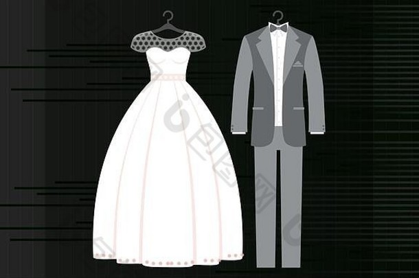 模拟插图夫妇婚礼衣服摘要黑暗背景