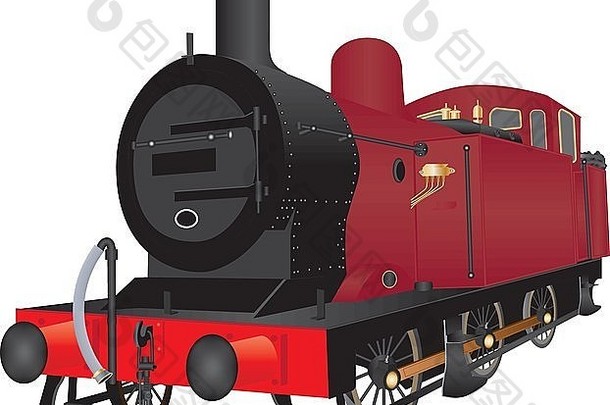 详细的插图古董红色的黑色的有轮子的蒸汽分流机车切换器孤立的白色