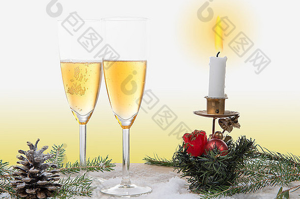 眼镜香槟圣诞节装饰蜡烛