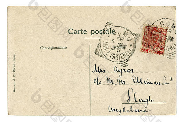回来历史法国明信片TJPJ信红色的意大利邮资邮票肖像王意大利胜利者以马内利3取消