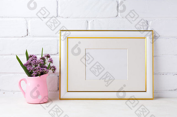 黄金装饰景观框架模型紫色的场花波尔卡点粉红色的乡村投手花瓶空框架模拟演讲艺术作品