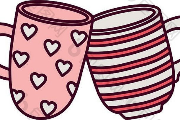 快乐情人节一天浪漫的咖啡杯装饰卡庆祝活动向量插图