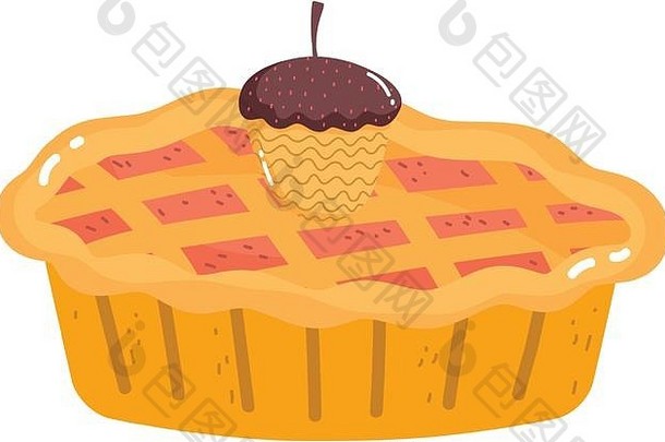 橡子甜蜜的蛋糕白色背景向量插图