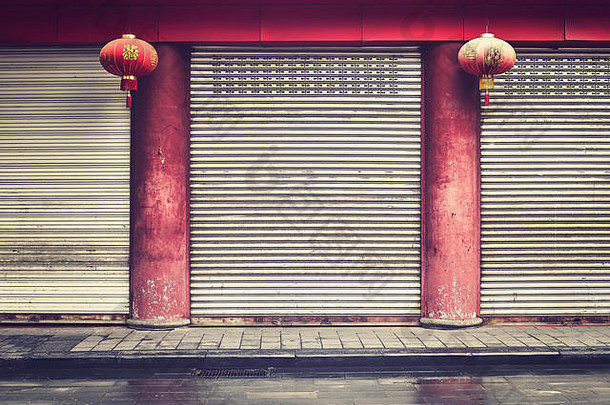 关闭商店外观红色的列灯笼颜色爽肤水应用中国