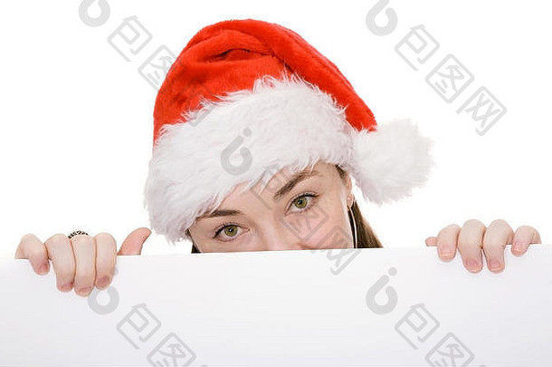 圣诞节女人偷窥白色卡