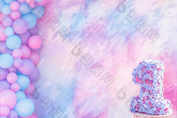 色彩斑斓的气球背景头昏眼花的柔和的彩色的软焦点粉红色的薄荷气球照片墙生日装饰