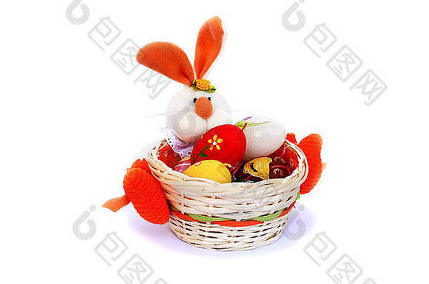 复活节设置兔子色彩斑斓的鸡蛋