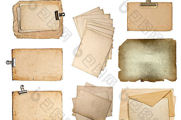 集纸表古董照片专辑书页面卡片块孤立的白色背景