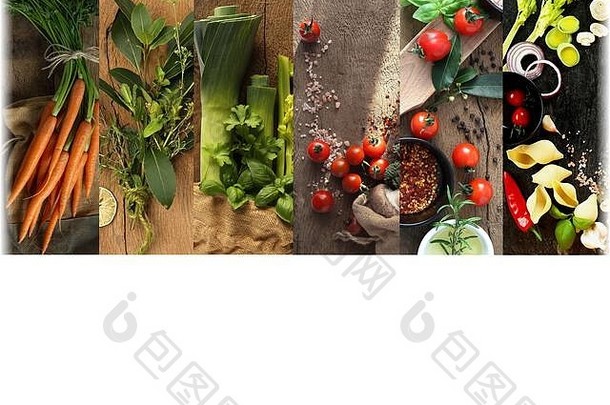 集合拼贴画色彩斑斓的新鲜的蔬菜木背景