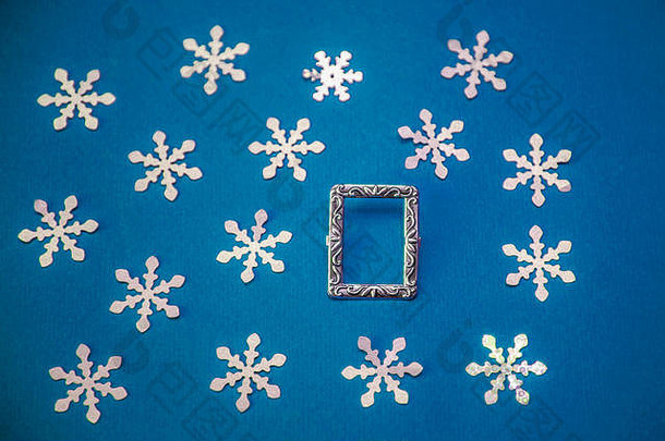 圣诞节卡框架雪花蓝色的背景