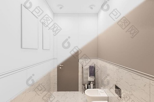 渲染室内厕所。。。私人小屋厕所。。。室内设计插图传统的现代风格