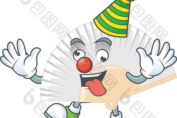 有趣的小丑白色中国人折<strong>叠风</strong>扇卡通字符吉祥物设计