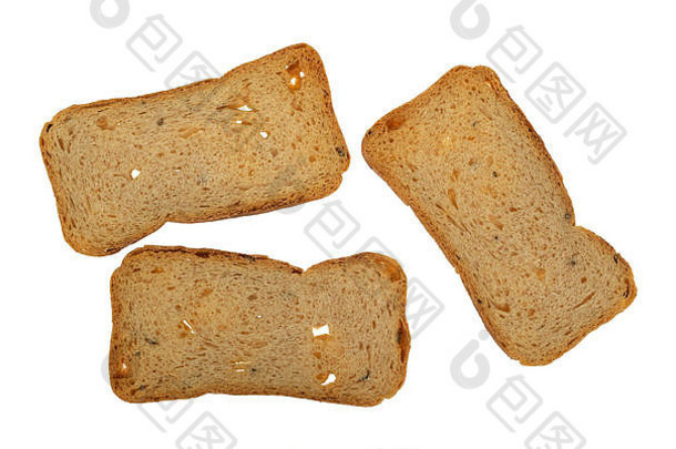 前视图片黑麦梅尔巴烤面包孤立的白色背景