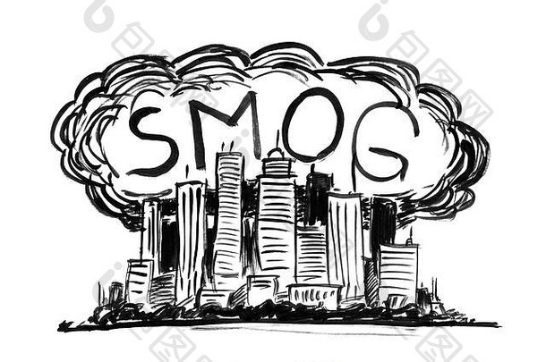 黑色的墨水难看的东西手画城市覆盖烟雾空气污染