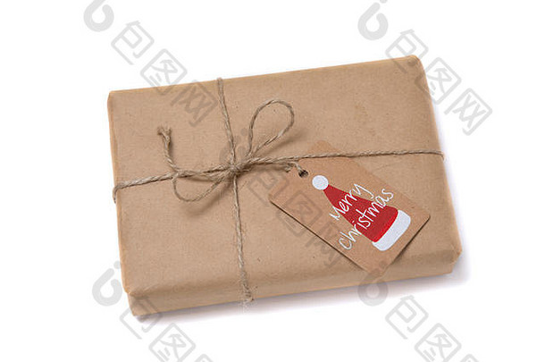 圣诞节礼物盒子包装卡夫纸孤立的白色<strong>背景</strong>