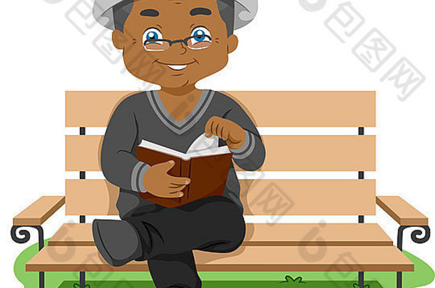 插图特色上了年纪的男人。阅读书