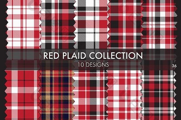 红色的格子格子呢网纹无缝的模式集合红色的格子格子呢无缝的模式集合包括设计合适的时尚