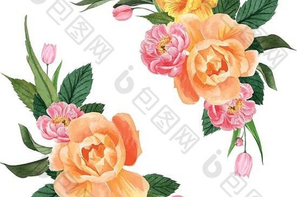 元素保存日期打印可爱的花瓣植物边境问候婚礼花装饰春天光粉红色的植物区系绿色浪漫的计划