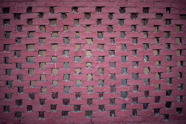 砖墙纹理红色的石头块整体特写镜头背景